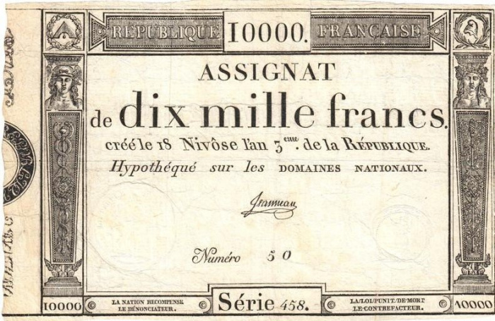 (№1795P-A82.30) Банкнота Франция 1795 год &quot;10 Francs&quot;