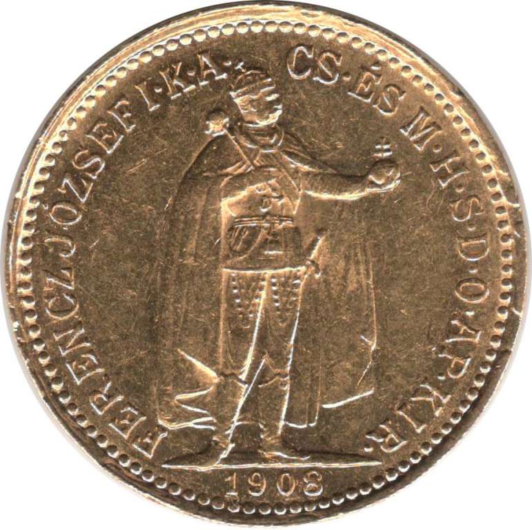 () Монета Австро-Венгрия 1908 год   &quot;&quot;   Золото (Au)  XF
