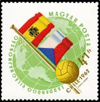 (1962-022) Марка Венгрия "Испания и Чехословакия"    ЧМ по футболу 1962, Чили II Θ