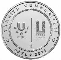 () Монета Турция 2011 год 50 лир ""  Биметалл (Серебро - Ниобиум)  PROOF