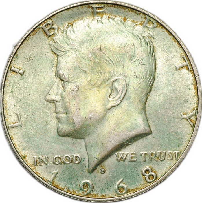 1968d Монета США 50 центов 2. Серебро, 400 Кеннеди Серебро Ag 400  XF