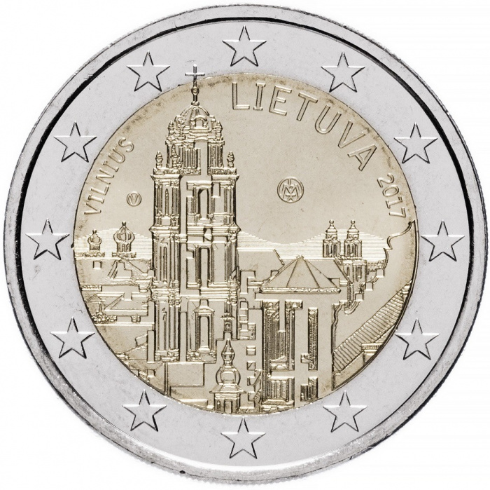 (004) Монета Литва 2017 год 2 евро &quot;Вильнюс&quot;  Биметалл  UNC