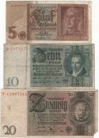 1924-42 3 штуки 5 10 20 марок Набор банкнот Германия    F
