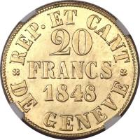(№1848km140(geneva)) Монета Швейцария 1848 год 20 Francs