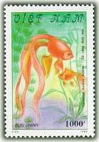 (1990-025a) Марка Вьетнам "Двойной хвост"  Без перфорации  Золотые рыбки III Θ