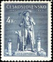 (1945-067) Марка Чехословакия "Памятник (Синяя)"    250 лет со дня рождения Яна Сладкого Козины II Θ
