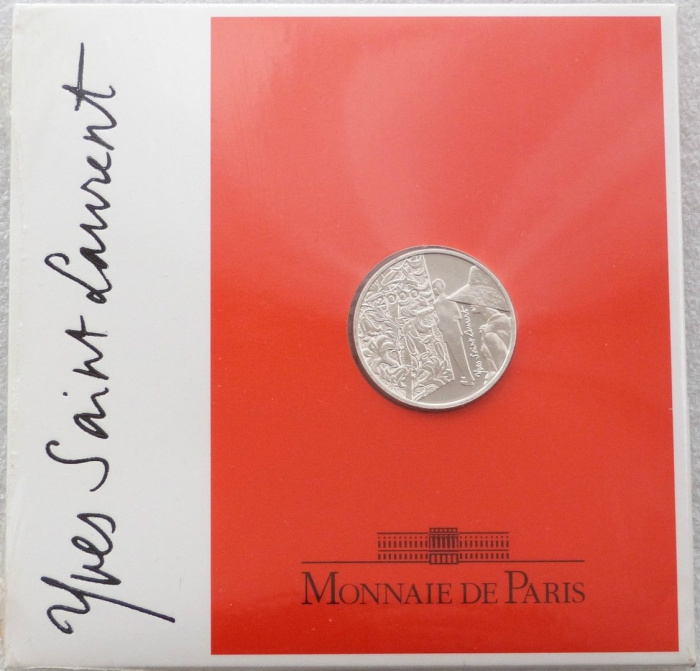 (2000) Монета Франция 2000 год 5 франков &quot;Ив Сен-Лоран&quot;  Буклет Серебро Ag 900  UNC