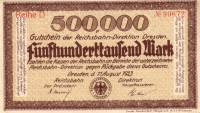 (№1923P-S1171.1) Банкнота Германия 1923 год "500,000 Mark"
