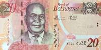 (,) Банкнота Ботсвана 2014 год 20 пул "Кгалеманг Монсете"   UNC