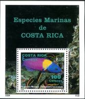(№1994-14) Блок марок Коста-Рика 1994 год "Кортез Радужный Губан Thalassoma lucasanum", Гашеный