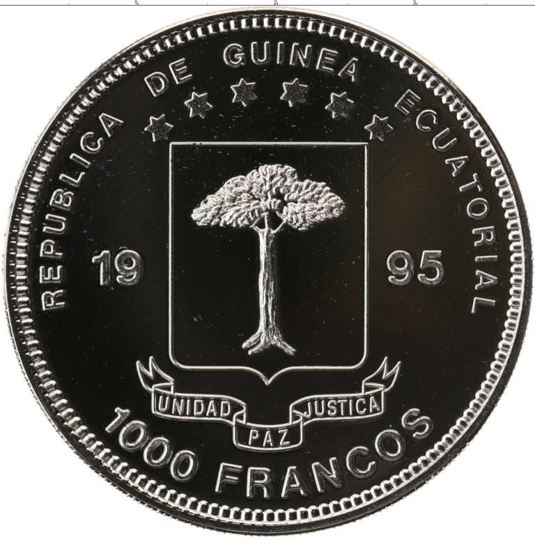 (1995) Монета Экваториальная Гвинея 1995 год 1000 франков КФА &quot;50 лет ООН&quot; Никель  PROOF