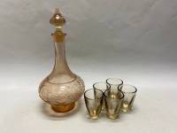 Графин штоф цветное стекло СССР и 5 стаопок