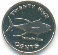 (№2012) Монета Микронезия 2012 год 25 Cents (Желтоперый)