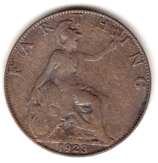 (1923) Монета Великобритания 1923 год 1 фартинг &quot;Георг V&quot;  Бронза  XF