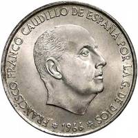 (1966) Монета Испания 1966 год 100 песет "Франсиско Франко"  Серебро Ag 800  UNC