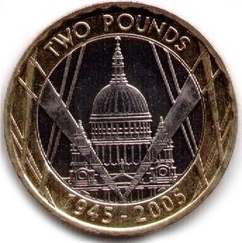 (2005) Монета Великобритания 2005 год 2 фунта &quot;2-я Мировая Война. 60 лет окончания&quot;  Биметалл  UNC