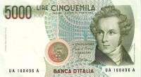 Банкнота Италия 1985 год 5 000 лир Винченцо Беллини   UNC