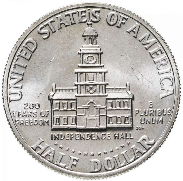 (1976s, Ag) Монета США 1976 год 50 центов   200 лет независимости Серебро Ag 400  UNC