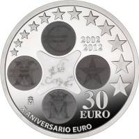 (№2012) Монета Испания 2012 год 30 Euro (10 лет наличного Евро)