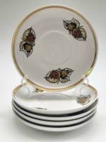 Блюдца чайные 5шт фарфор Рига деколь лесной орех позолота 1960-е диаметр 15,5 см