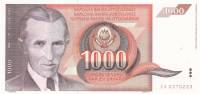 (1990) Банкнота Югославия 1990 год 1 000 динар "Никола Тесла"   UNC