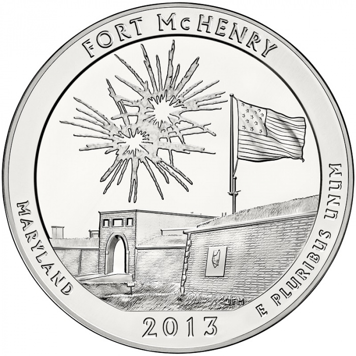 (019p) Монета США 2013 год 25 центов &quot;Форт Мак-Генри&quot;  Медь-Никель  UNC
