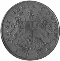 (№1834km252) Монета Индия 1834 год frac12; Anna (Объединенной Восточно-Индийской Компании)