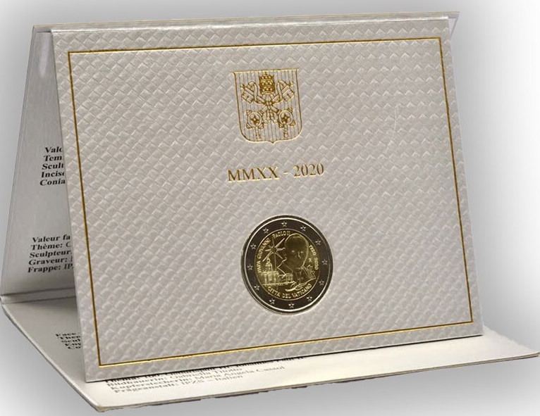 (22) Монета Ватикан 2020 год 2 евро &quot;Иоанн Павел II. 100 лет со дня рождения&quot;  Биметалл  Буклет