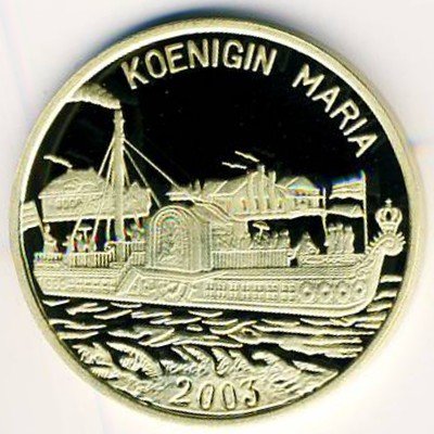 (002) Монета Северная Корея 2003 год 20 вон &quot;Пароход Королева Мария&quot;  Латунь  UNC