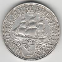 1927a Монета Германия Веймар 1927 год 5 марок  Бремерхафен 100 лет Серебро Ag 500  XF