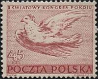 (1950-023) Марка Польша "Голубь мира (Коричнево-карминовая)"   2 Всемирный конгресс мира в Варшаве I
