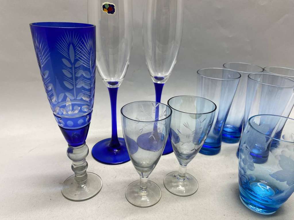 Фужеры Бокалы стаканы цветное стекло, синий, голубой цвет