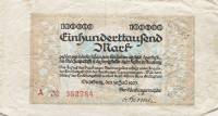 (№1923) Банкнота Германия 1923 год "100,000 Mark"