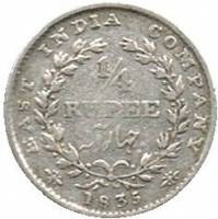 (№1835km448.1) Монета Индия 1835 год frac14; Rupee