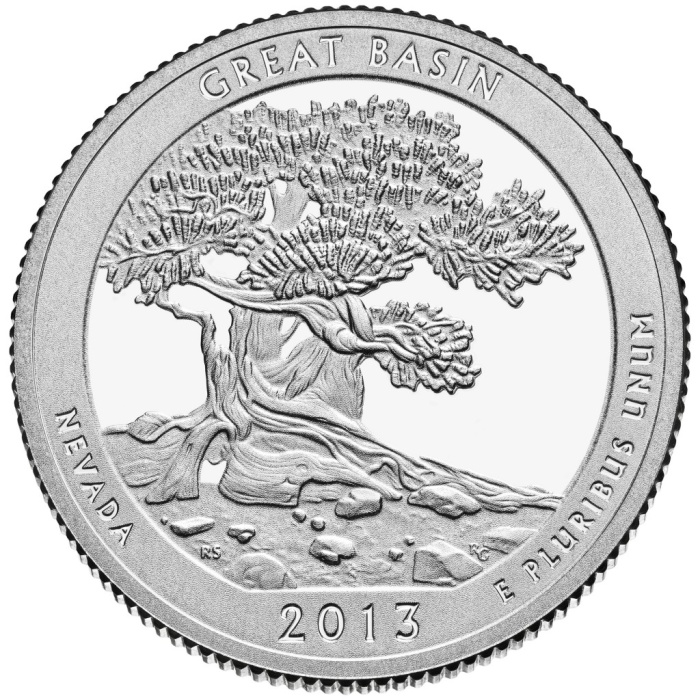 018d Монета США 2013 год 25 центов Грейт-Бейсин  Медь-Никель  UNC