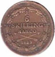 (№1835km639) Монета Швеция 1835 год 1/6 Skilling