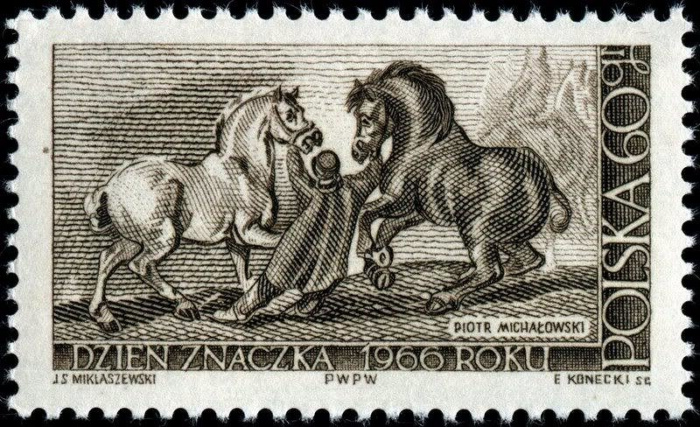 (1966-064) Марка Польша &quot;Конюх с лошадьми&quot; , III Θ