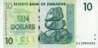 (,) Банкнота Зимбабве 2007 год 10 долларов "Балансирующие скалы"   UNC