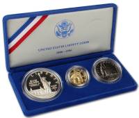 (1986, 3 м., 5 д. proof + 1 д. proof + 50 ц.) Набор США 1986 год  Статуя Свободы  UNC+PROOF