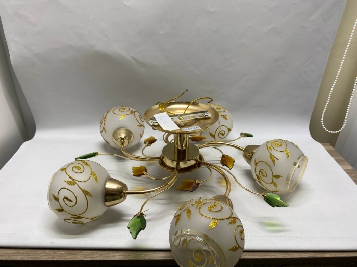 Люстра потолочная 6 плафонов, металл, стекло, напыление