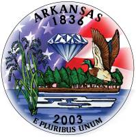 (025d) Монета США 2003 год 25 центов "Арканзас"  Вариант №2 Медь-Никель  COLOR. Цветная