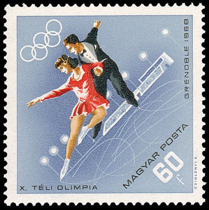 (1968-002) Марка Венгрия &quot;Фигурное катание&quot;    Зимние Олимпийские Игры 1968, Гренобль III Θ