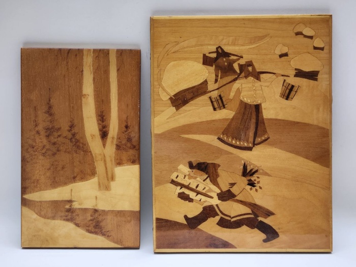 Панно 2 шт маркетри лак фанера СССР шпон ценных пород дерева 28 х 22 см и 24 х 14 см