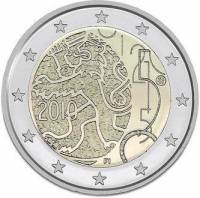 009 Монета Финляндия 2010 год 2 евро Национальная валюта 150 лет  Биметалл  UNC