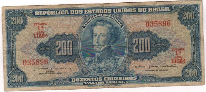 (1964) Банкнота Бразилия 1964 год 200 крузейро &quot;Педро I&quot;   VF