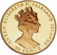 (№1999km66b) Монета Фолклендские Острова 1999 год 50 Pence (Уинстон Черчилль)