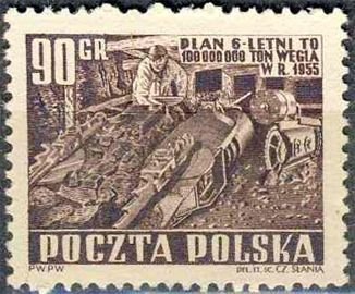 (1951-036) Марка Польша &quot;Добыча угля (Лилово-коричневая)&quot; , III Θ