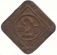 (№1915kmTn4) Монета Бельгия 1915 год 2 Francs (Гент немецкой оккупации Первой мировой войны)