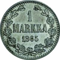 (1865, S) Монета Финляндия 1865 год 1 марка   Серебро Ag 868  XF