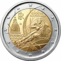 (003) Монета Италия 2006 год 2 евро "XX Зимняя Олимпиада Турин 2006"  Биметалл  XF